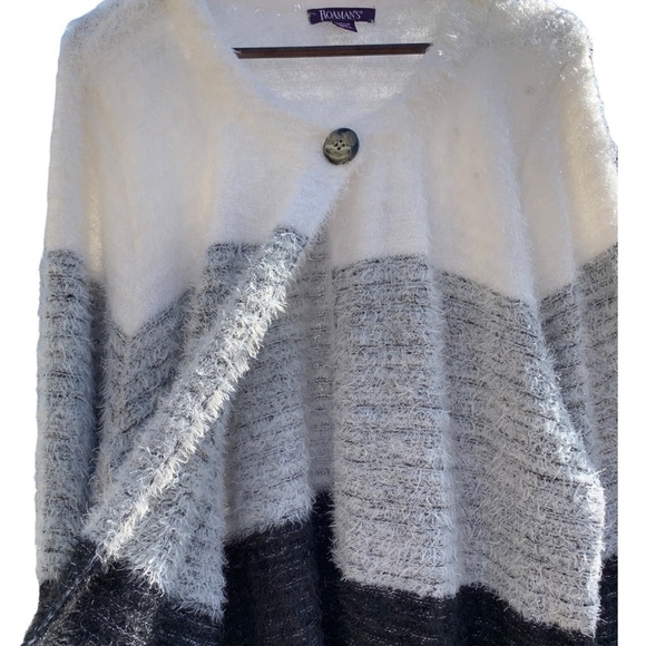 NEW Roaman's Long Black Gray Cream Cardigan Sweater Size 2 X Single Button - Picture 9 of 10